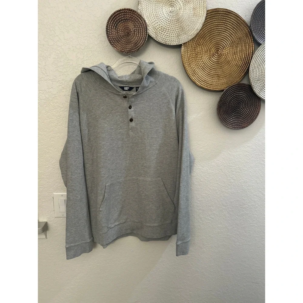 Lands' End men's waffled henley‎ hoodie in grey XLT